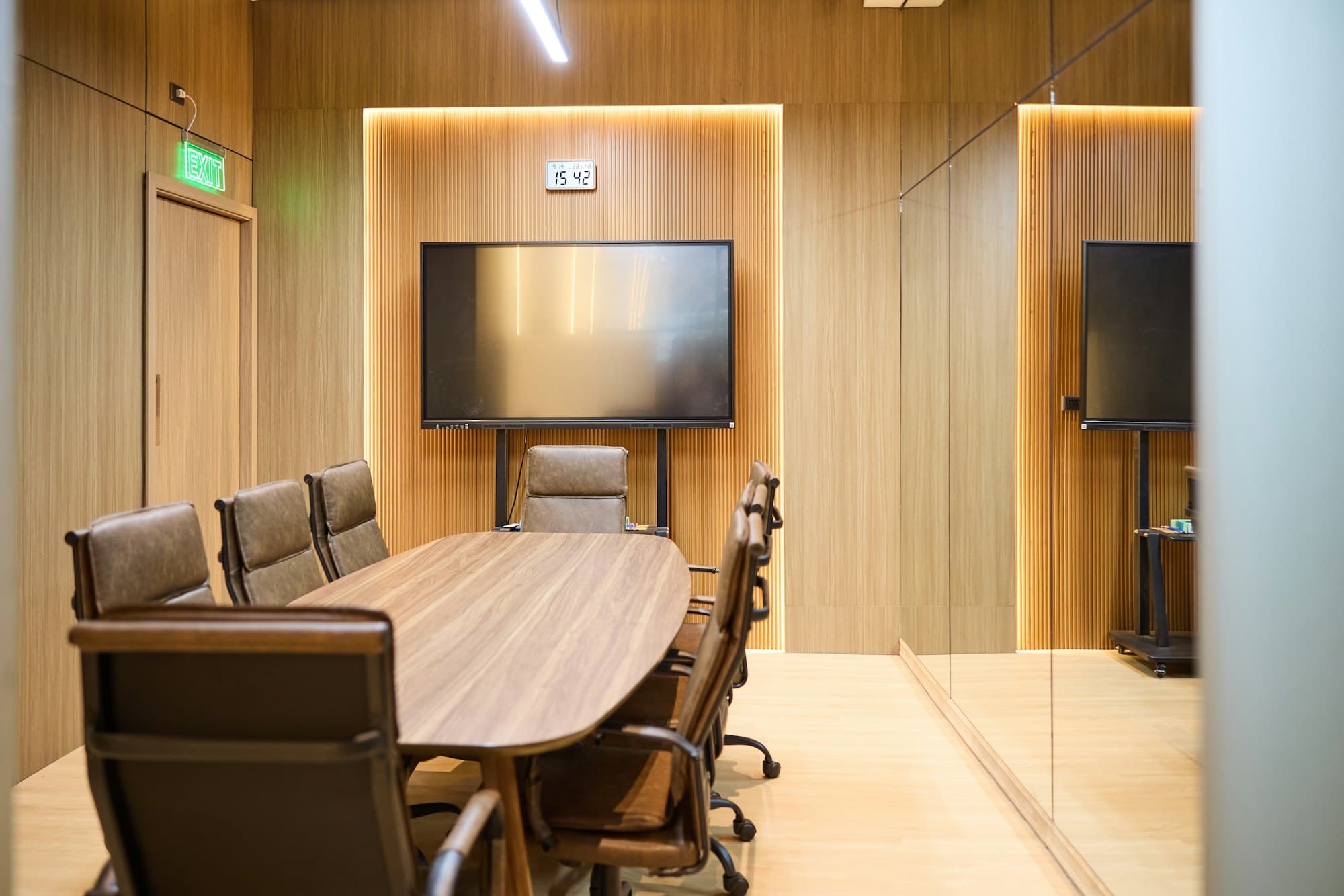 Meeting room with a long table and chairs